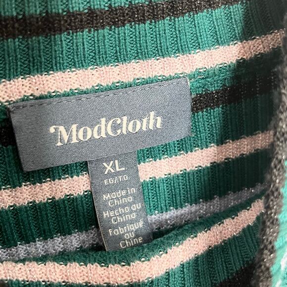 ModCloth Womens Long Sleeve Turtleneck Ribbed Sweater XL Green Stripe Sparkle - Picture 5 of 8